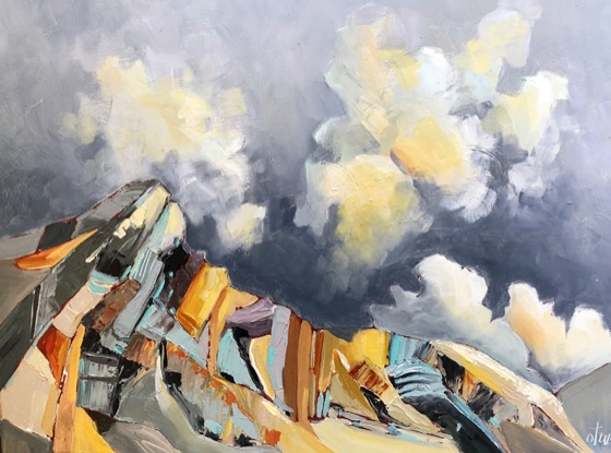 Storm Rising, Mt. Dana, oil on canvas, 18 × 24 — a painting by Penny Otwell of Mount Dana's ridge under a building storm at Tioga Pass.