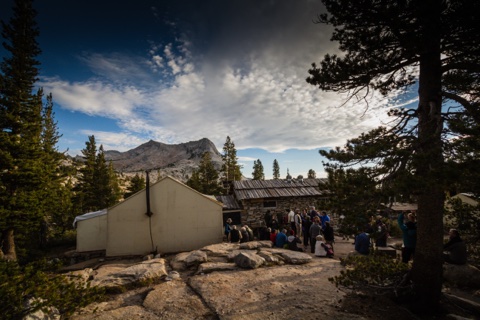 Evening gathering at the heart of camp.